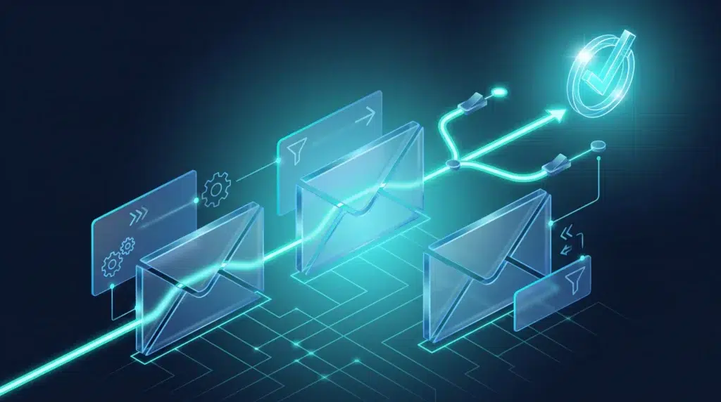 Secuencia de correos encadenada por una línea de tiempo con bifurcaciones automáticas hasta la conversión