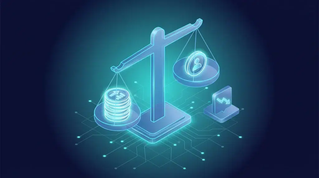 Balanza comparando la inversión publicitaria con el cliente conseguido, coste por adquisición